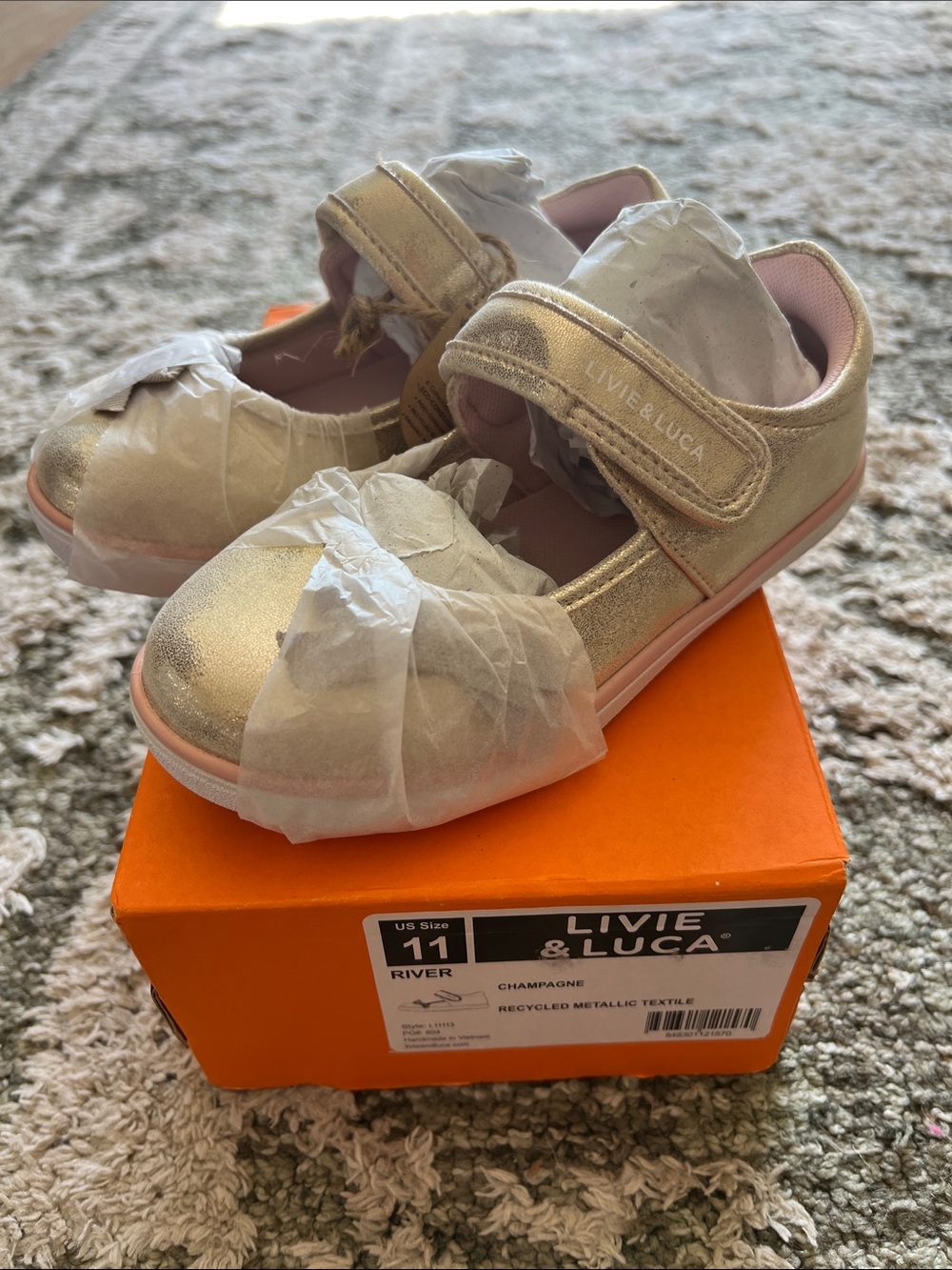 Livie & Luca Champagne Metallic Velcro Toddler Sneakers